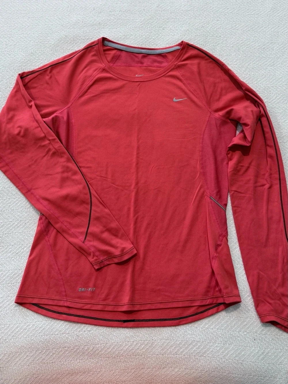 Nike Women’s Red Long Sleeve Performance Top with Silver Swoosh